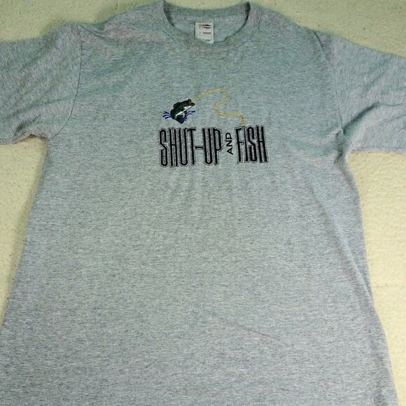 Fruit of the Loom Other - Shut-Up and Fish Gray T-Shirt Large